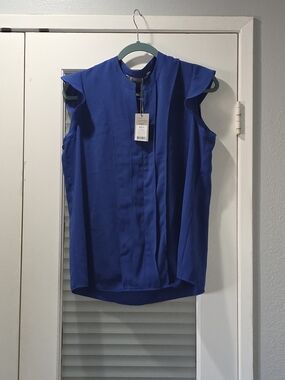 Sleeveless Ruffle-Shoulder Blouse in Cobalt Blue - Unbranded